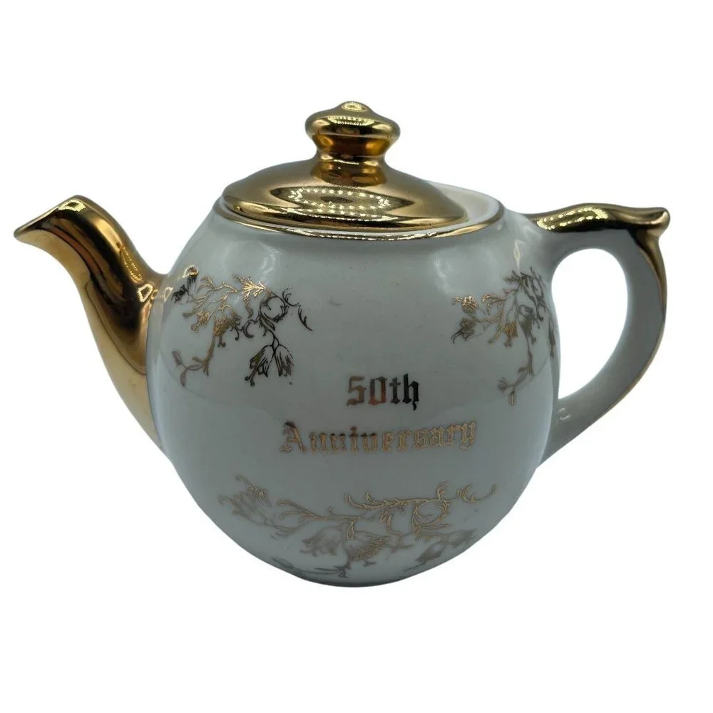 Hand painted 22-Kt. Gold 50th Anniversary Teapot with Lid